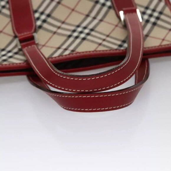 BURBERRY Blue Label Nova Check Tote Bag Canvas Red Beige Auth - Picture 9 of 16